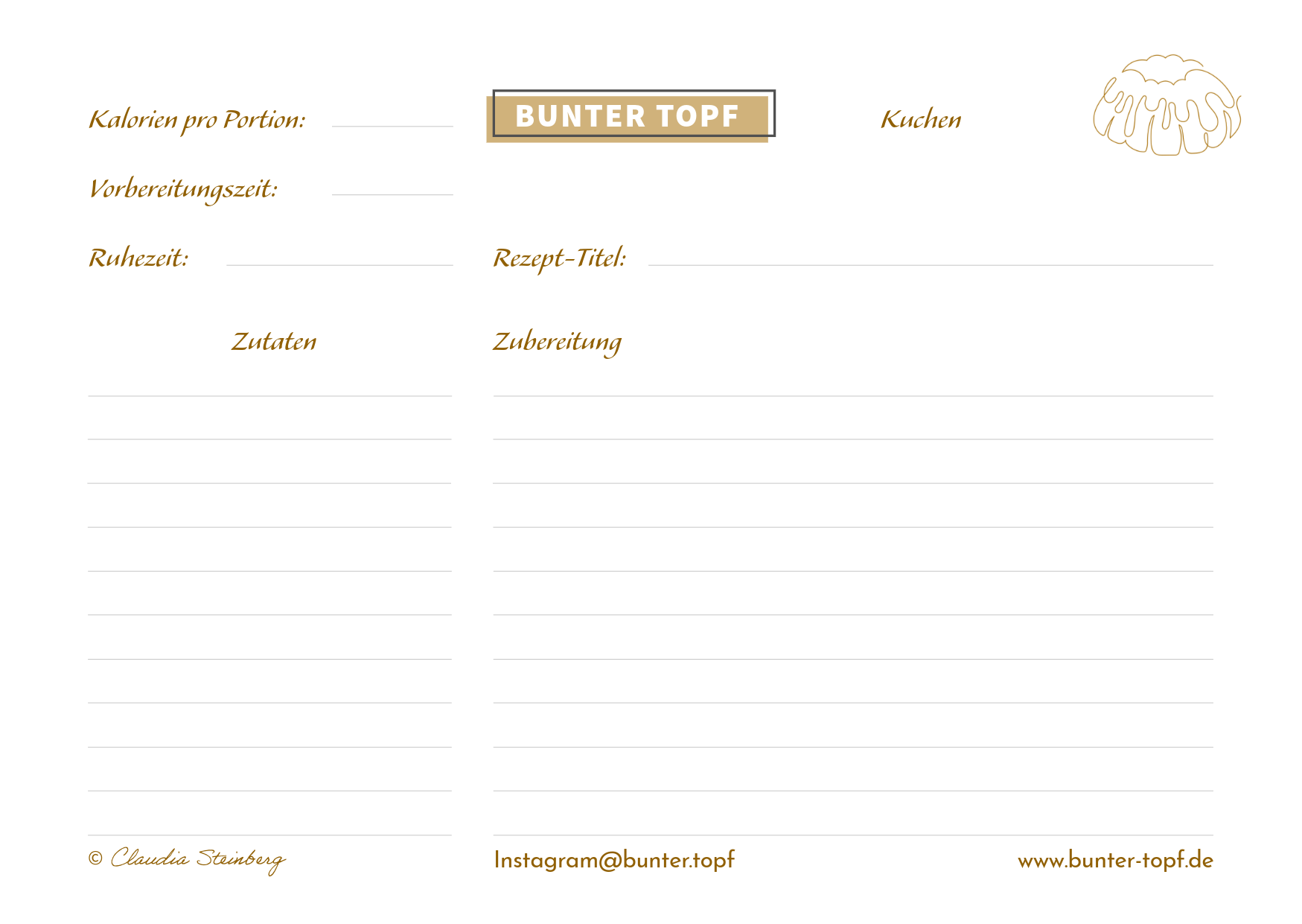 Rezeptkarte beige blanko Kuchen