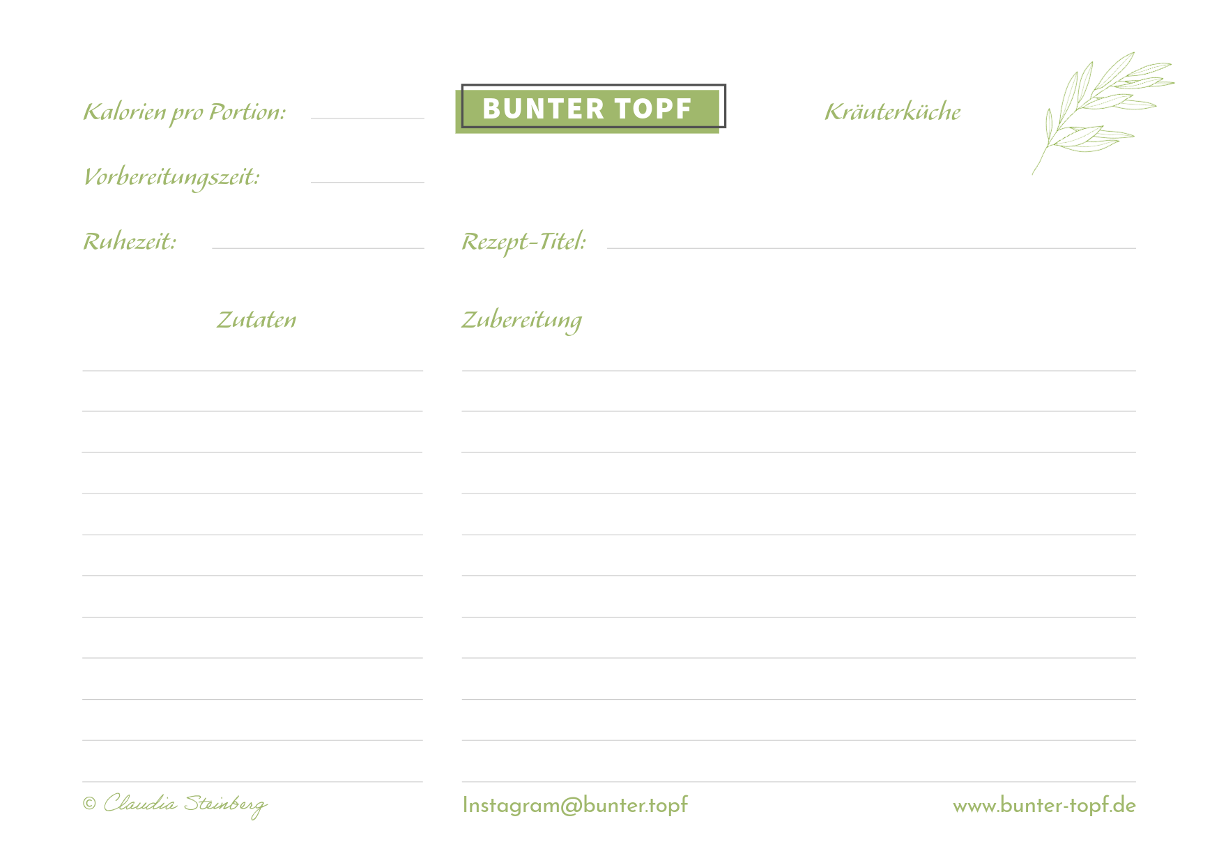 Rezeptkarte gr&uuml;n blanko Kr&auml;uter