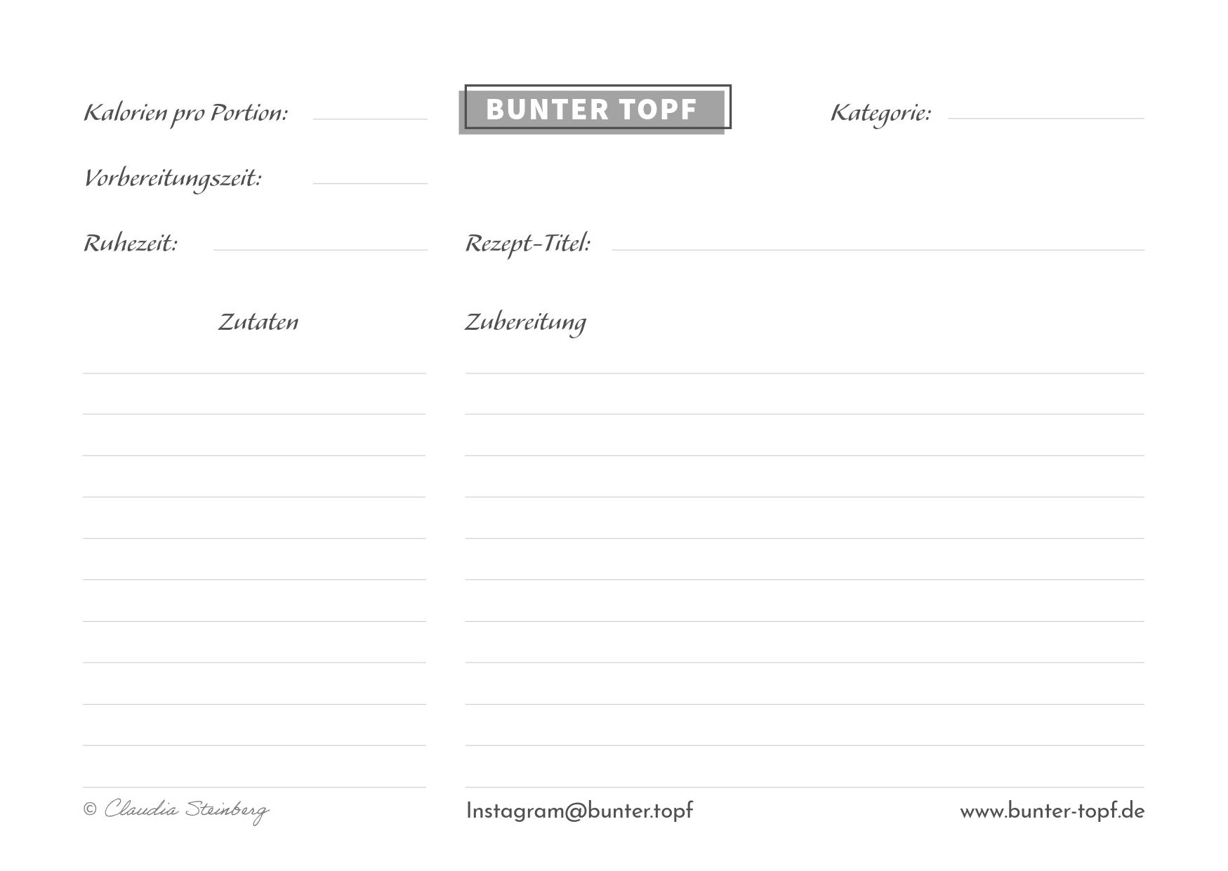 Rezeptkarte schwarz/wei&szlig; blanko blanko